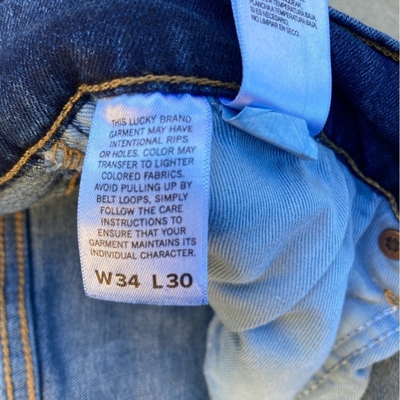 Men's Lucky Brand Jeans Blue 410 Straight Denim 34x30 Zip Logo Whiskers Gorpcore - Picture 5 of 12